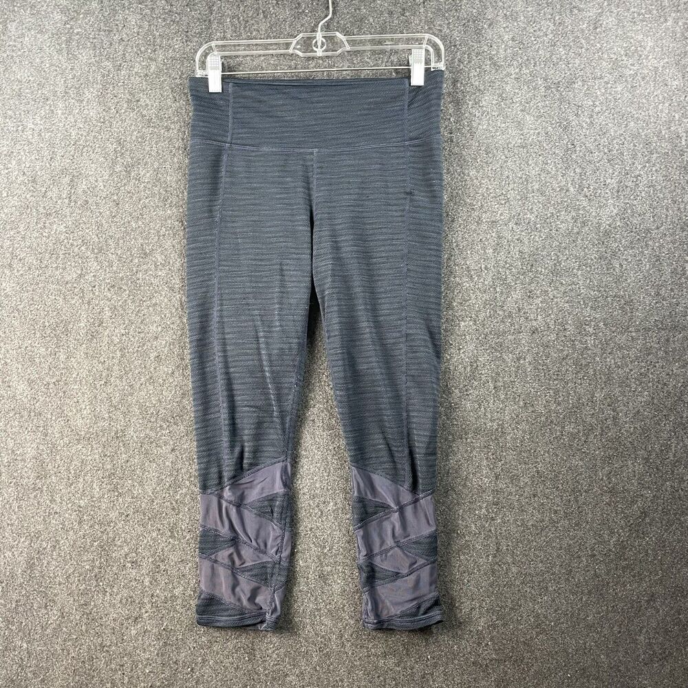 Athleta Leggings Women's Small Blue Navy Capri Jacquard Mantra Mesh Criss Cross
